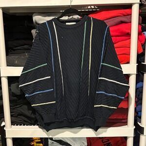 Vintage 90s Knit 3d Style Blue Mens Medium Sweater